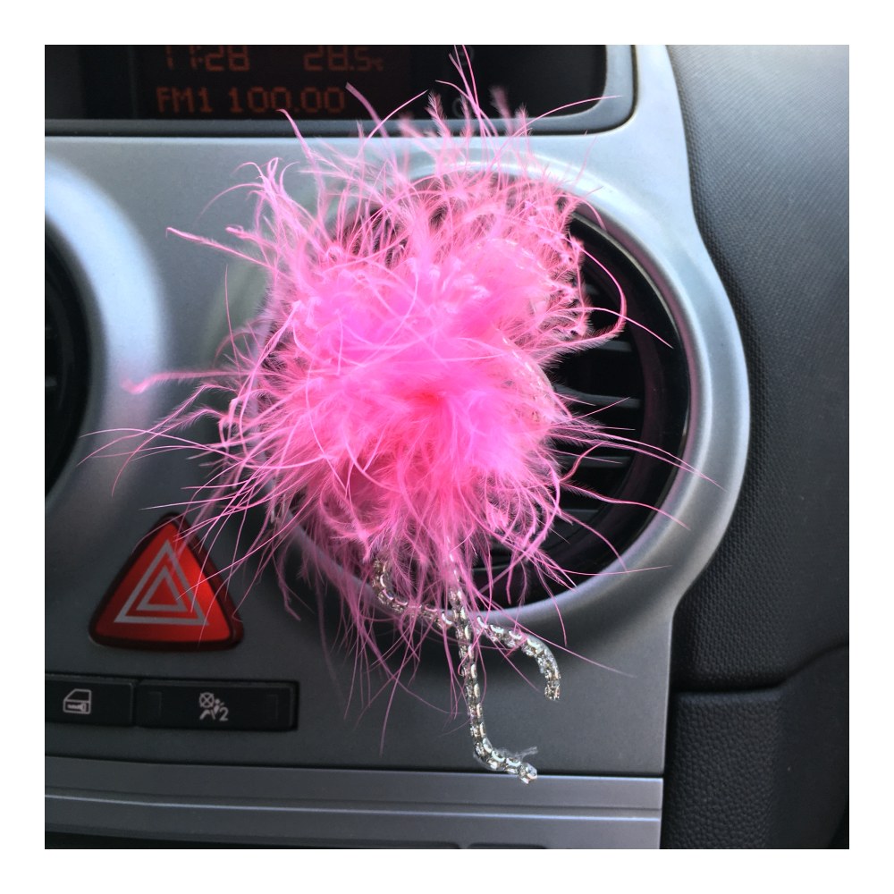 Flamingo Gümüş Pleksi Taşlı Havalandırma Klips Oto Süsü Pembe