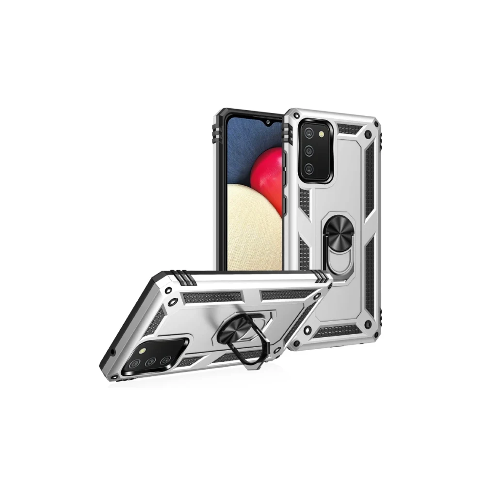 Samsung Galaxy A02S Kılıf Sofya Yüzüklü Silikon Kapak - Gümüş