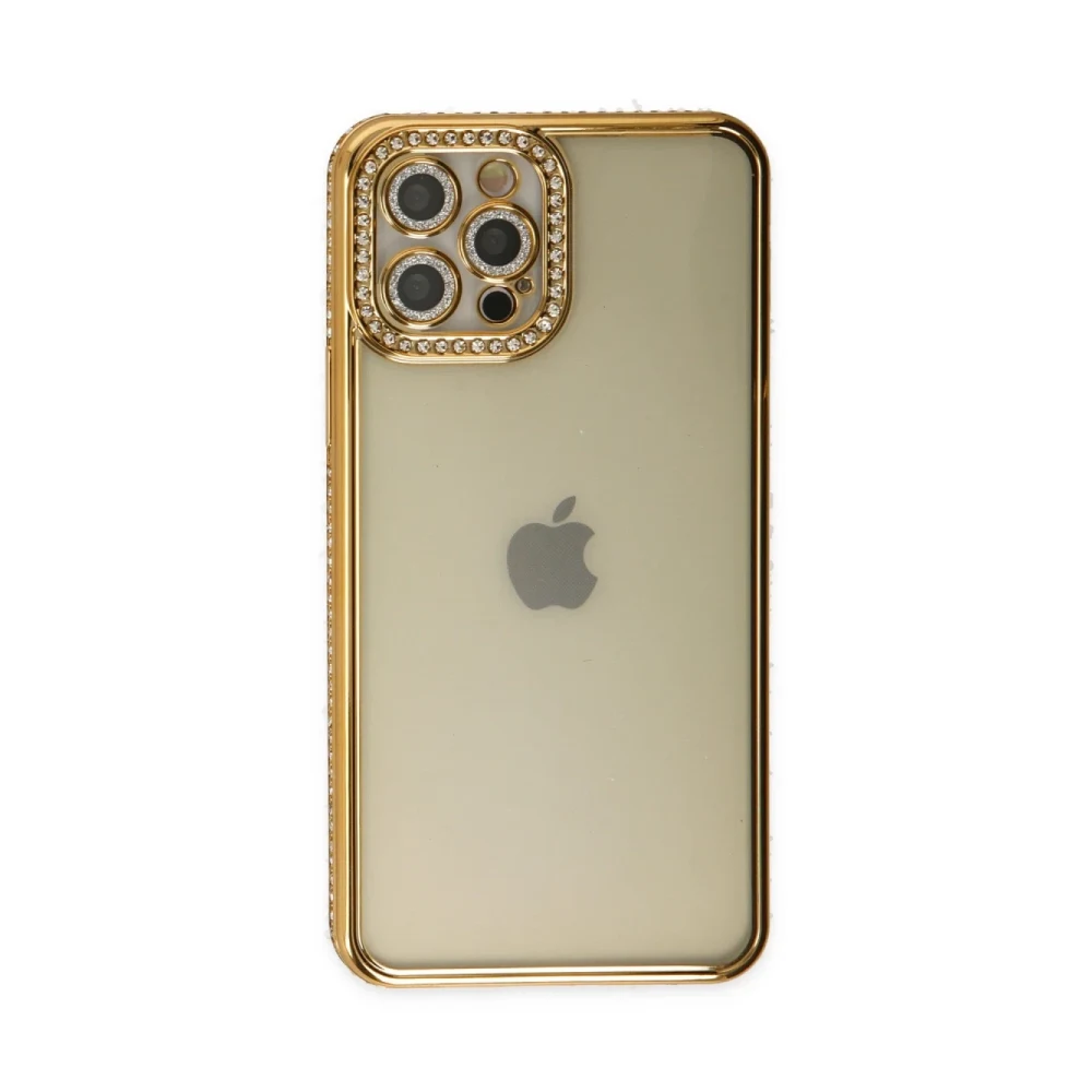 Apple iPhone 12 Pro Kılıf Joke Taşlı Silikon - Gold